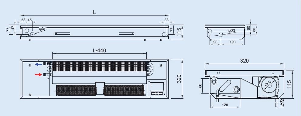 Ventiloconvectoare de pardoseala ingropate ISAN  DYNAMIC FCT40-11 230 V
